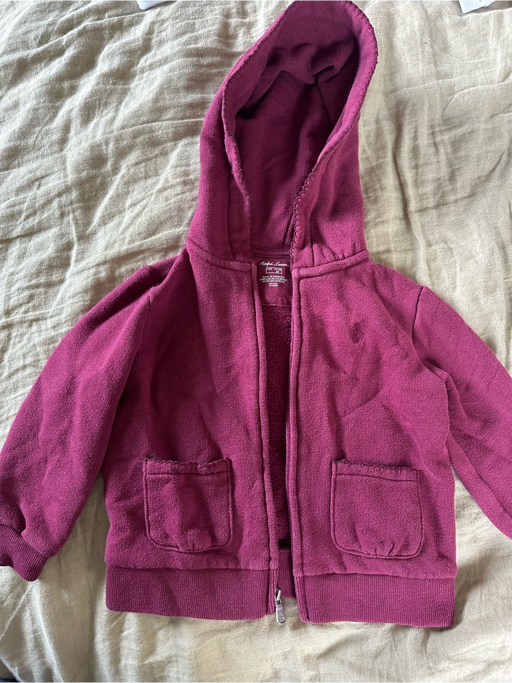 Ralph Lauren Baby Girl Hooded Fleece Jacket - Deep Berry